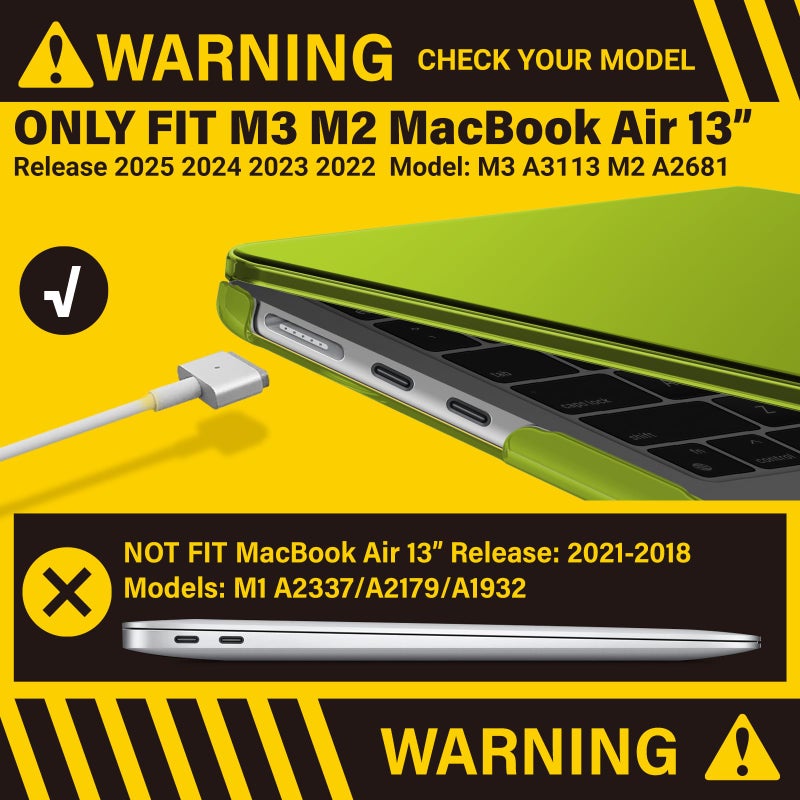 آي بينزر IBenzer متوافق مع 2025 2024 2023 2022 MacBook Air 13 بوصة حافظة M4 A3240 M3 A3113 M2 A2681 حافظة صلبة وغطاء لوحة مفاتيح وشاشة فيلم ونوع C لجهاز Mac Air 13.6 أفوكادو أخضر AT13-KK-AVGN+2TC - Image 3